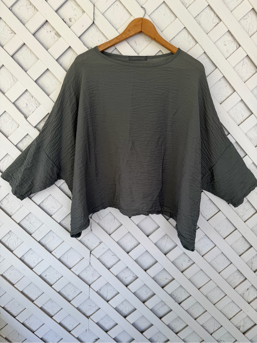 Cut Loose Dolman Sleeve Oversized Crinkle Top Gray Lagenlook OS